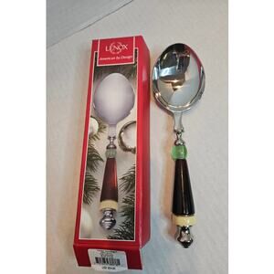 Lenox Holiday Gatherings Large Table Spoon 9.5" Stainless Steel Red Cream Green